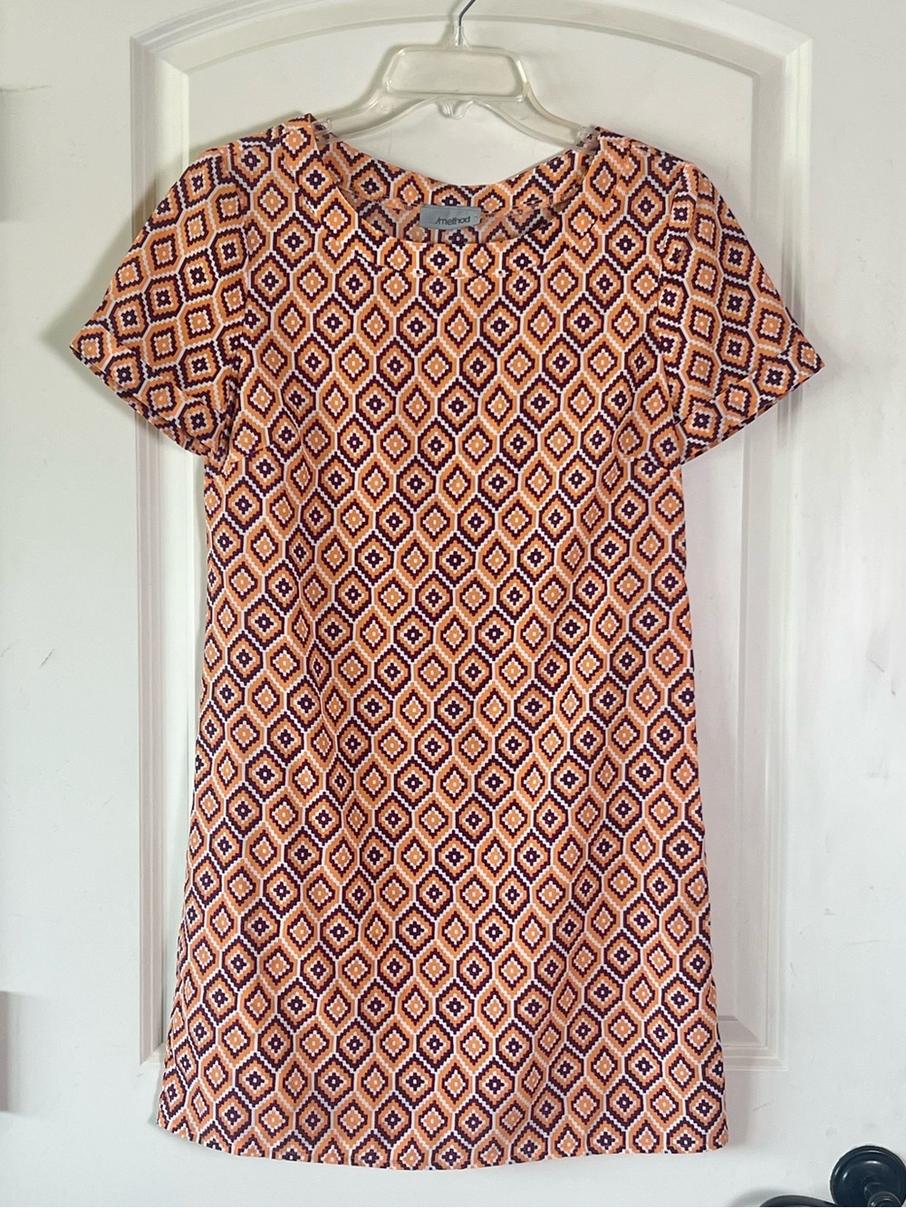 Retro 70s style Geometric Diamond Print Mini Dress - Mod Style Orange & Purple
